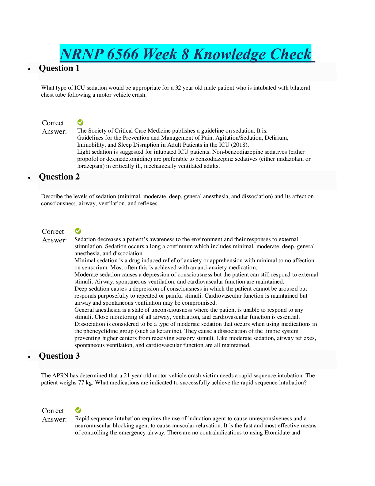 Preview of NRNP 6566 Week 8 Knowledge Check (100% Correct) Verified Answers